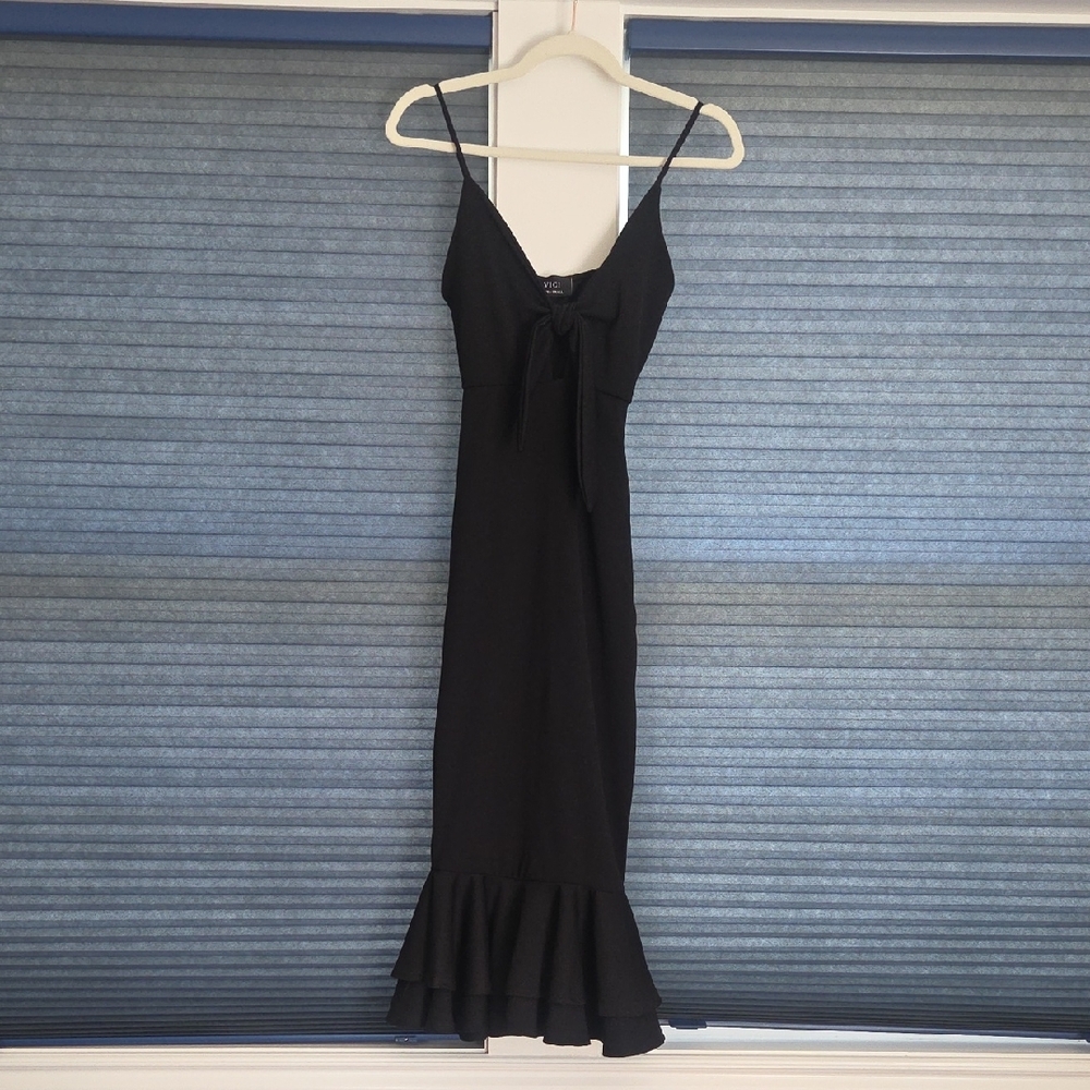 Vici Black Slip Midi Dress Spaghetti Strap
